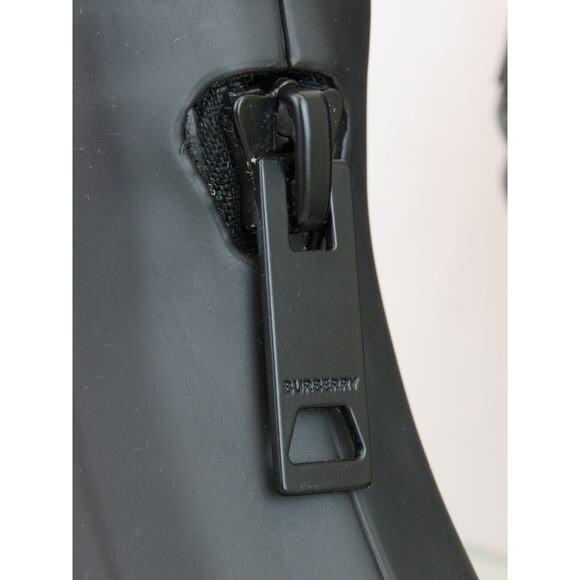 BURBERRY FLINTON BLACK RUBBER BEIGE CHECK SOCK LOGO ANKLE RAIN BOOTS US 11 EU 41 - Picture 10 of 14